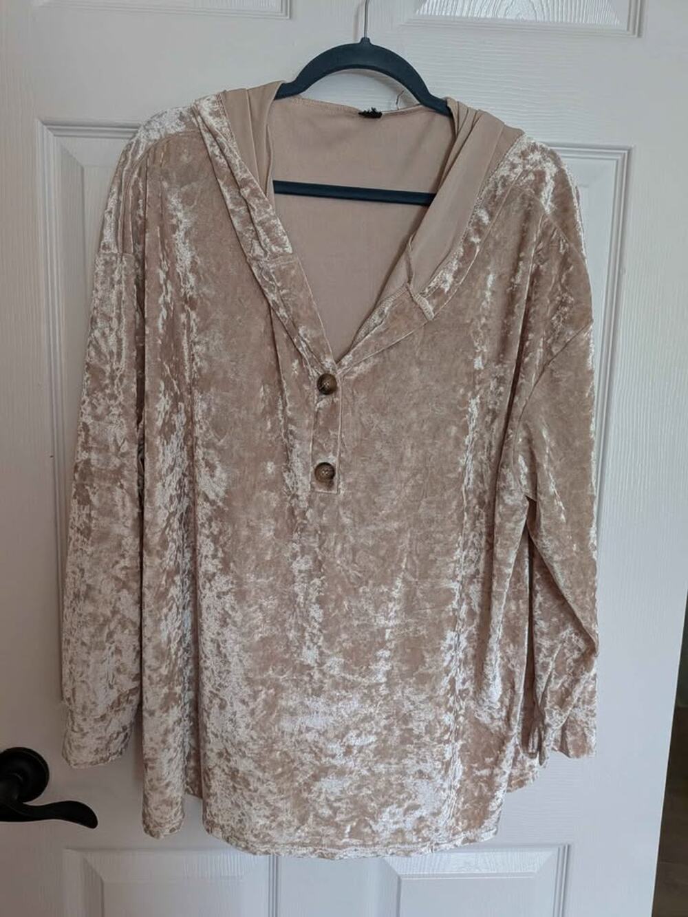 Plus Size Pull Over Velvet Hooded Blouse